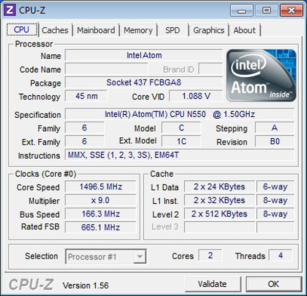 CPUz e Atom N550