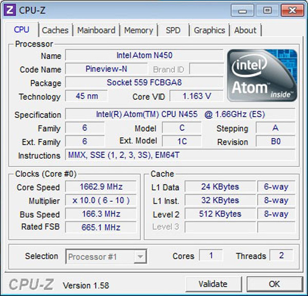 CPUz: Intel Atom N455