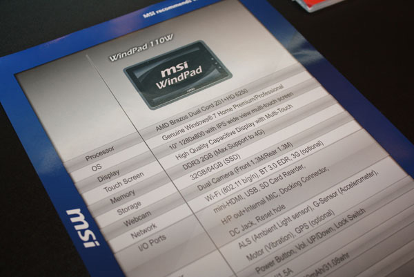 MSI WindPad W110 specifiche