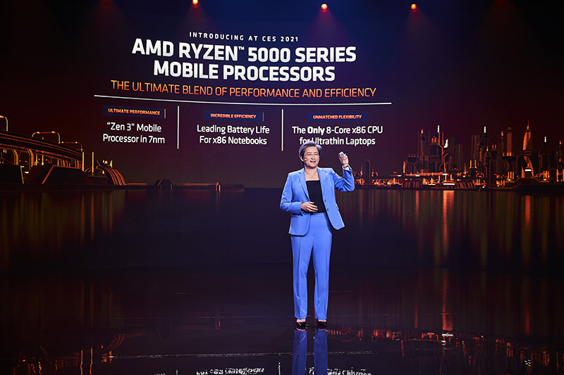 Lisa Su presenta i processori per notebook AMD Ryzen 5000 aka Cezanne sul palco del CES 2021