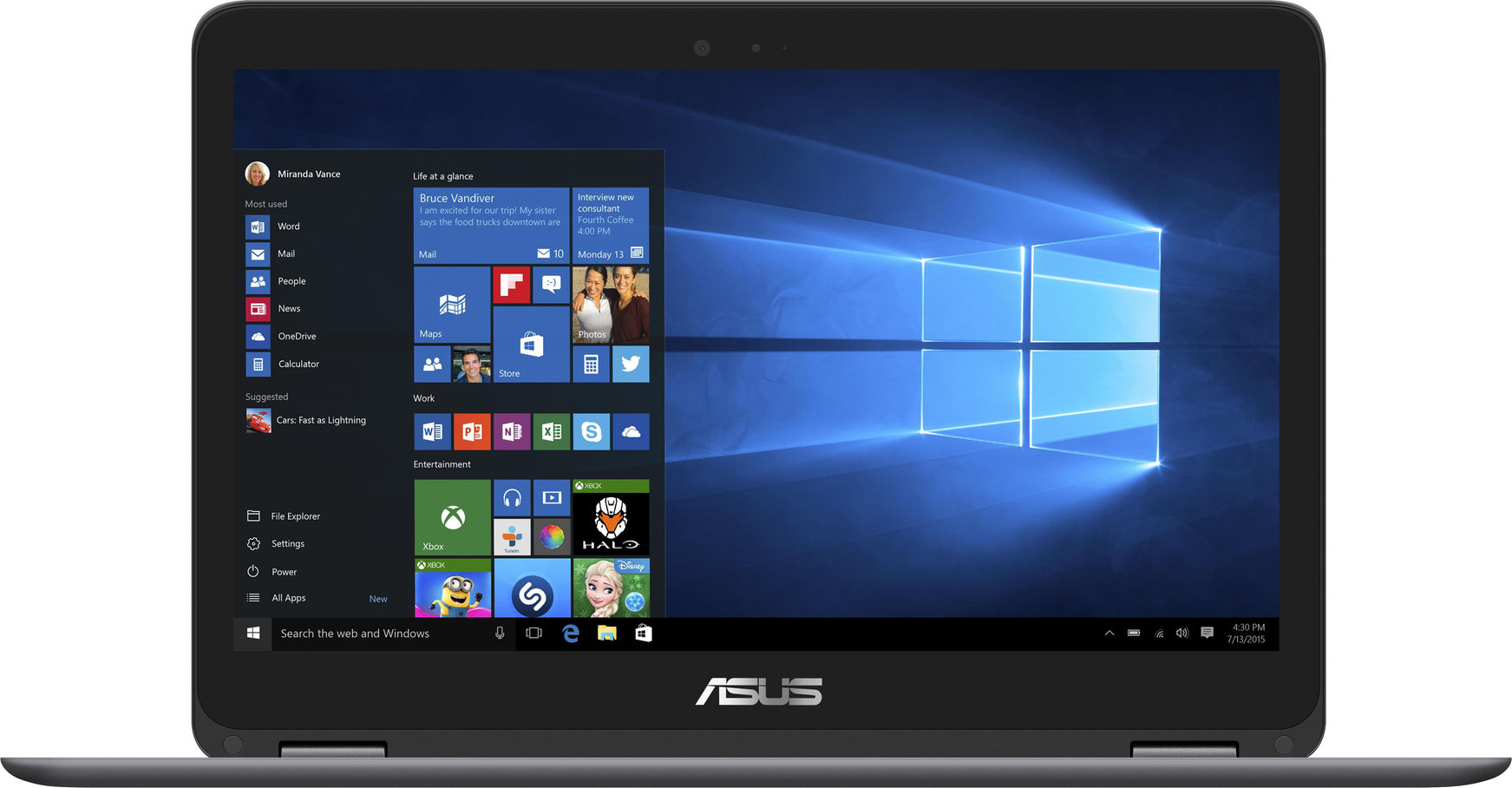 Asus Zenbook UX360 visto frontalmente