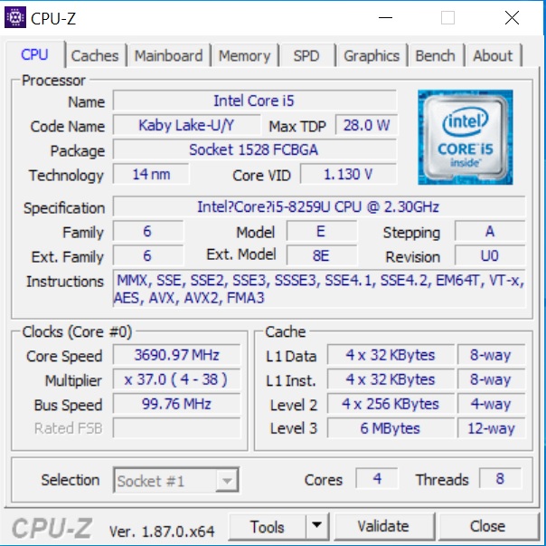 Chuwi CoreBook X CPU-Z