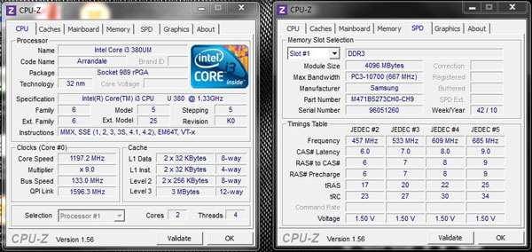 CPUz Intel Core i3-380UM