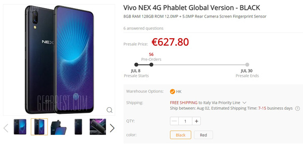 ViVO NEX S da 8/128GB nero su Gearbest