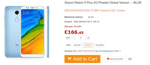 Xiaomi Redmi 5 Plus Global Version (B20) in offerta da 166 euro!