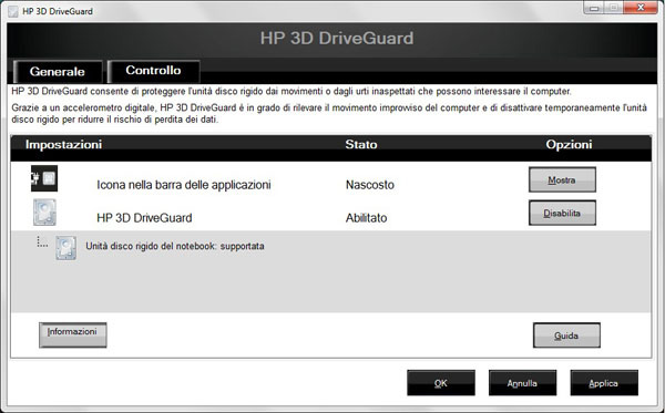 HP 3D DriveGuard: uno dei tool proprietari di HP